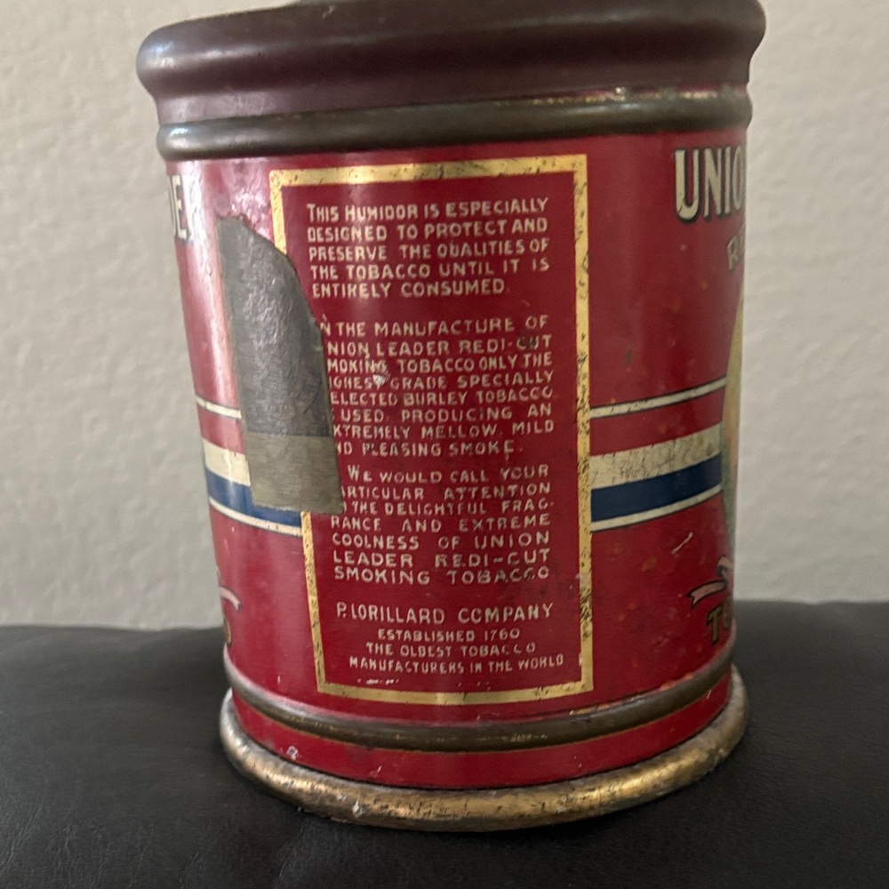 Vintage Union Leader Red Tobacco Tin - Picture 2 of 5